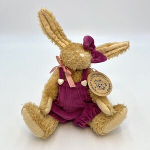 Boyds Bears & Friends Emily Babbit Jointed Rabbit Stuffed Plush Pink Overalls 8"